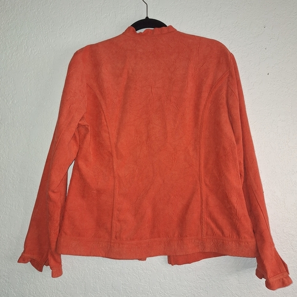 Chico's Orange Crinkle Luxe Rudy Ruffle Jacket Tangerine Dream Sz Large - Picture 2 of 10